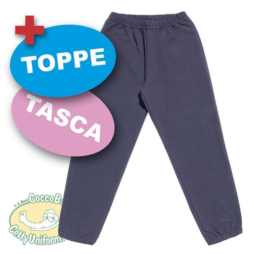 Felpa leggera, pantalone lungo con elastico alle caviglie e su richiesta toppe cucite invisibili